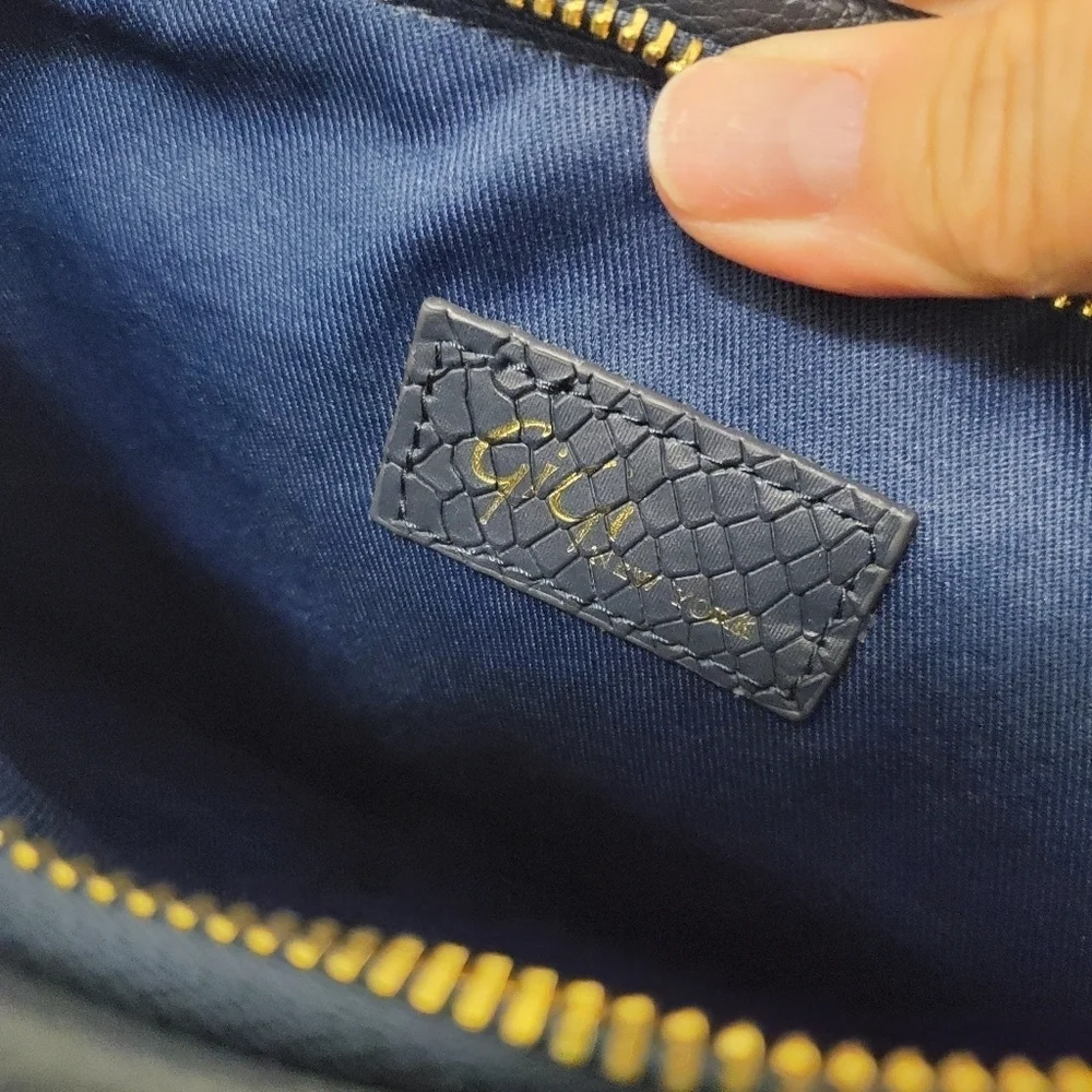 NWOT Gigi New York Python Embossed Navy Blue Foldover Clutch/Crossbody